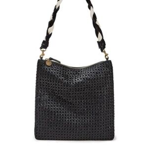 Clare V. Foldover clutch with tabs - black rattan